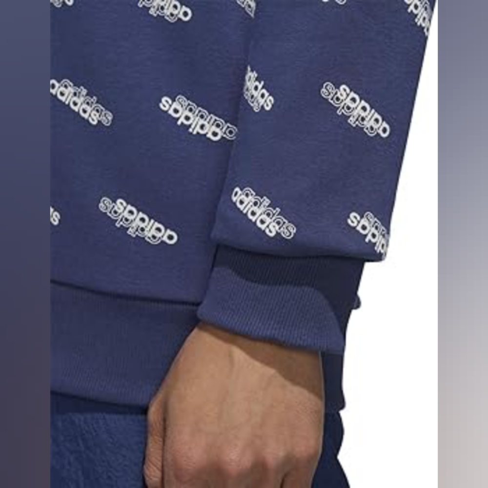 Adidas Favorite Trefoil Tech Indigo Blue All Over Print Logo Sweatshirt Sweater - Picture 6 of 14